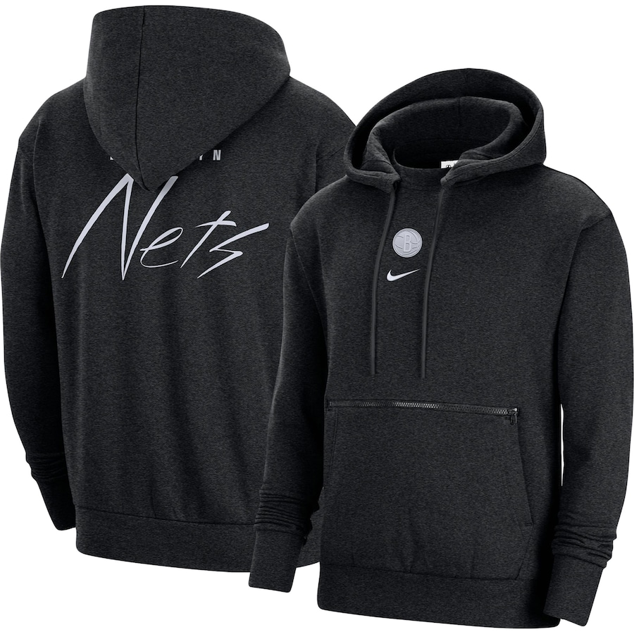 Men's Brooklyn Nets NBA Heather Black Courtside Versus Flight Pullover Hoodie