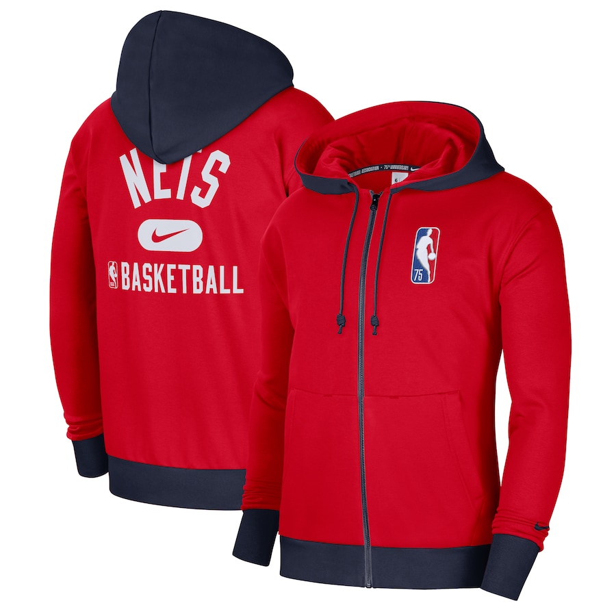 Men's Brooklyn Nets NBA Red/Navy 2021/22 City Edition Courtside Heavyweight Fleece Full-Zip Hoodie