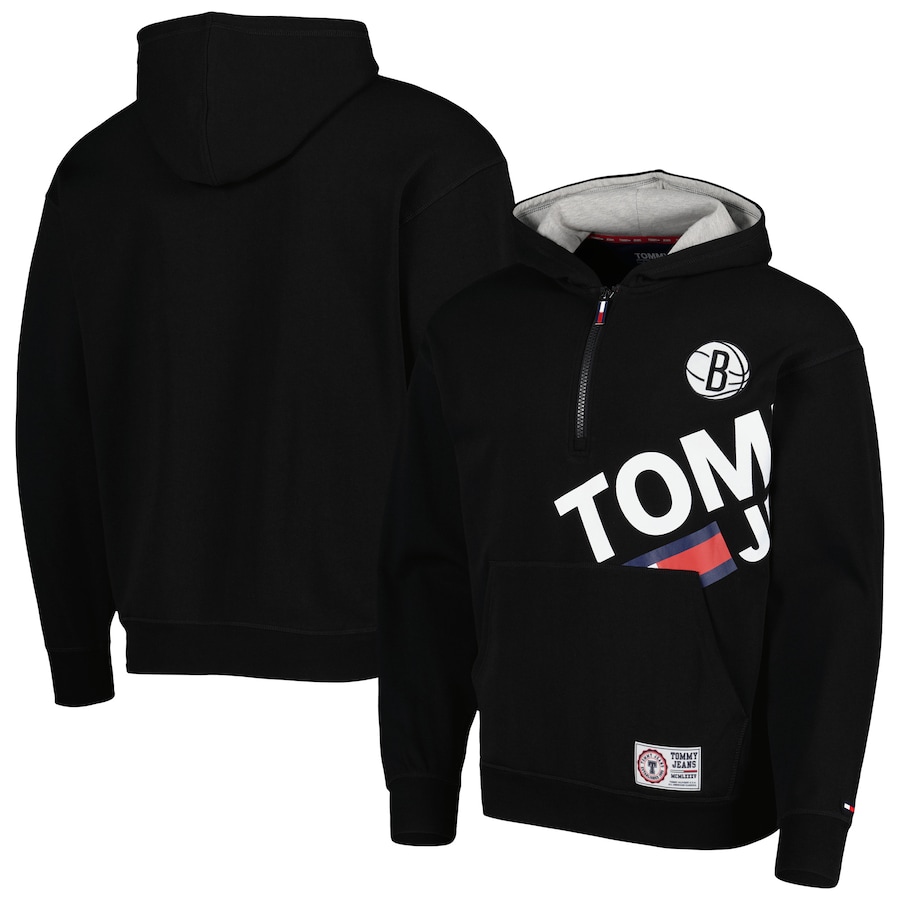 Men's Brooklyn Nets Tommy Jeans Black Bernard Half-Zip Hoodie