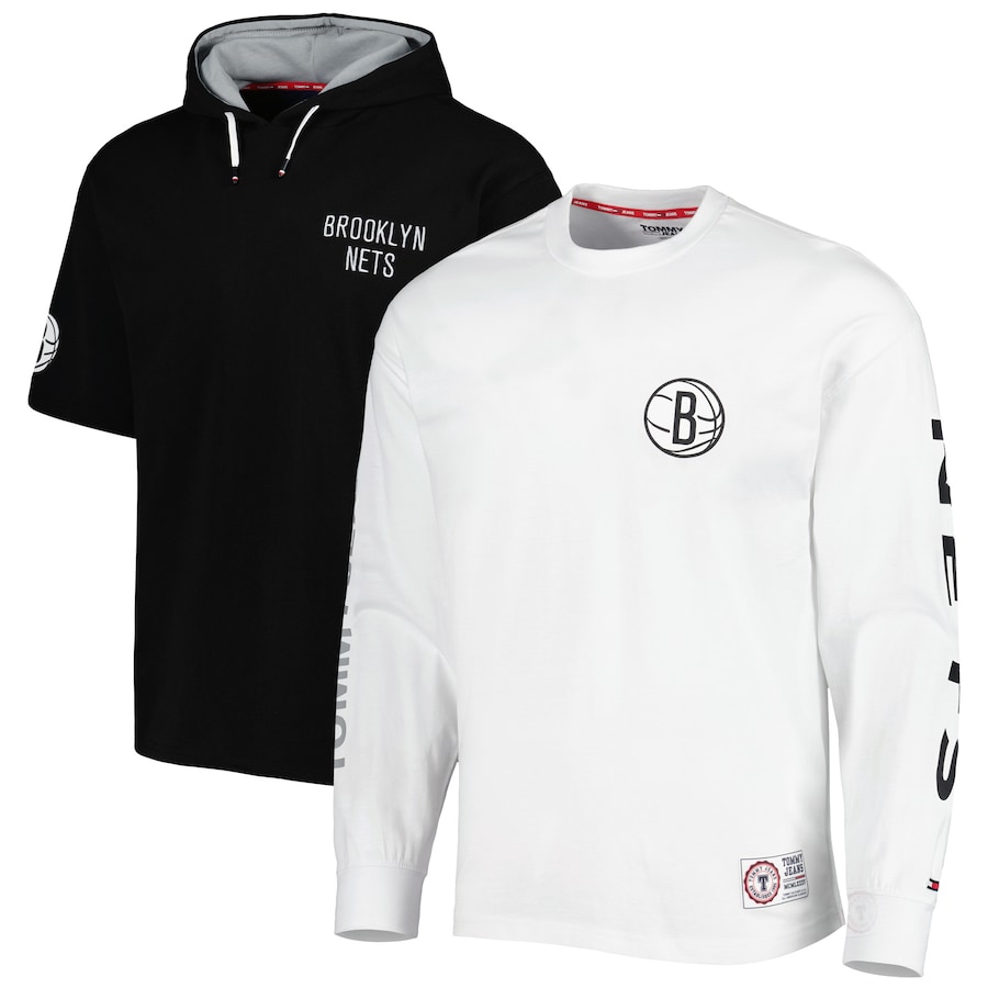 Men's Brooklyn Nets Tommy Jeans Black/White Matthew 2-In-1 T-Shirt & Hoodie Combo Set