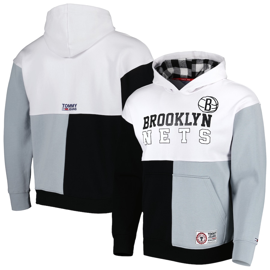 Men's Brooklyn Nets Tommy Jeans White/Black Andrew Split Pullover Hoodie