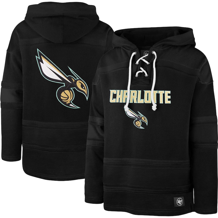 Men's Charlotte Hornets 47 Black 2022/23 Pregame MVP Lacer Pullover Hoodie - City Edition