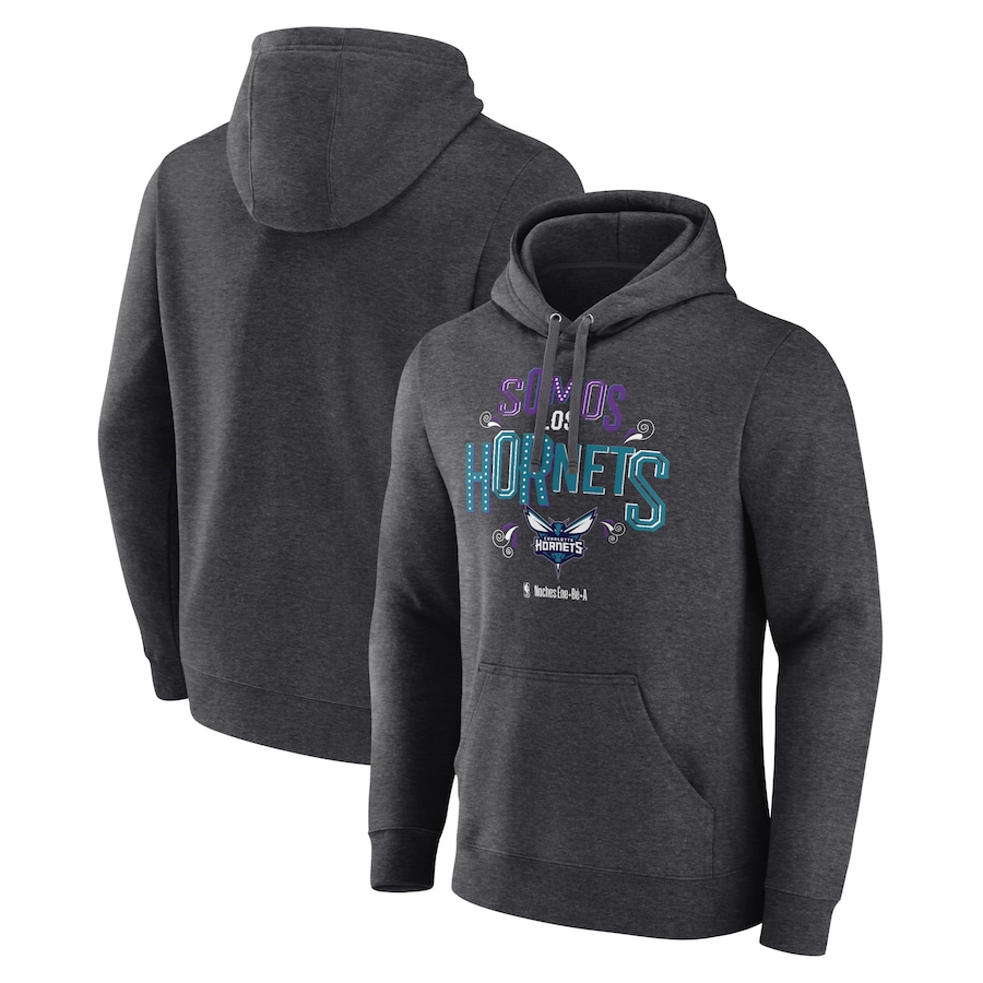 Men's Charlotte Hornets Charcoal Noches Ene-Be-A Pullover Hoodie Men's Charlotte Hornets Charcoal Noches Ene-Be-A Pullover Hoodie