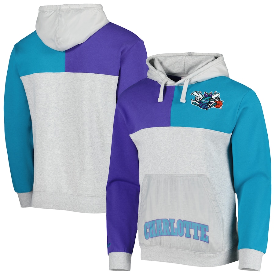 Men's Charlotte Hornets Mitchell & Ness Heather Gray Tie-Breaker Pullover Hoodie Men's Charlotte Hornets Mitchell & Ness Heather Gray Tie-Breaker Pullover Hoodie