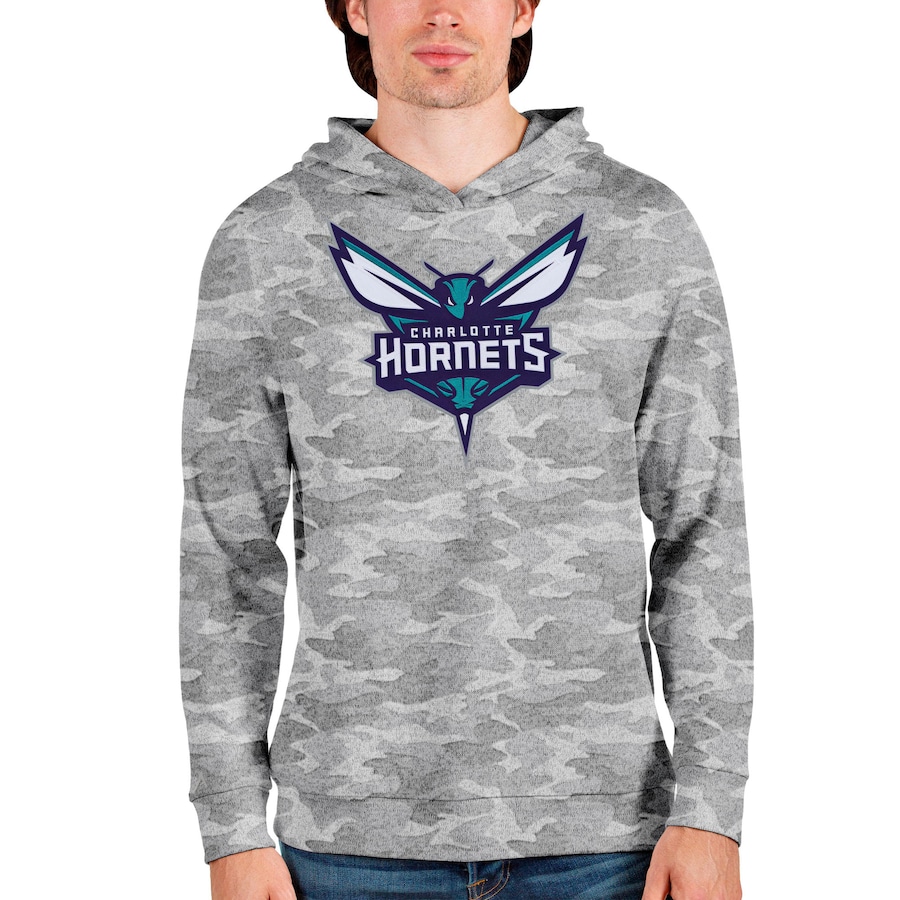 Men's Charlotte Hornets Antigua Camo Logo Absolute Pullover Hoodie Men's Charlotte Hornets Antigua Camo Logo Absolute Pullover Hoodie