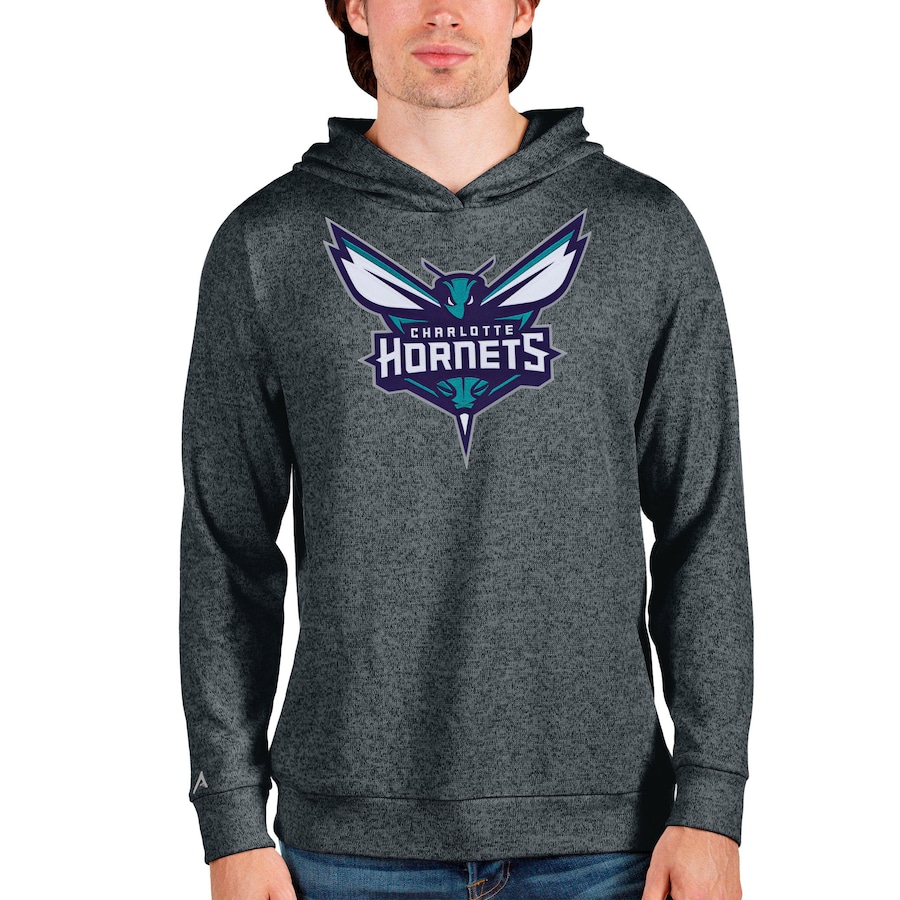 Men's Charlotte Hornets Antigua Charcoal Logo Absolute Pullover Hoodie Men's Charlotte Hornets Antigua Charcoal Logo Absolute Pullover Hoodie