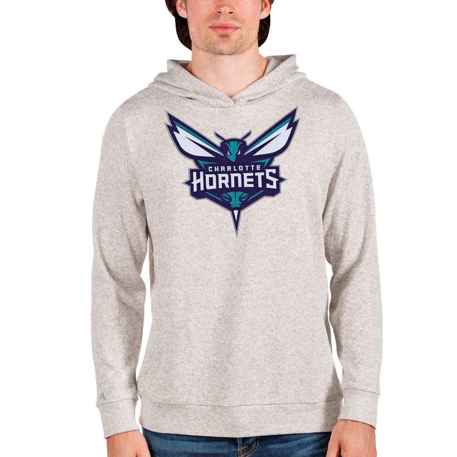 Men's Charlotte Hornets Antigua Cream Logo Absolute Pullover Hoodie Men's Charlotte Hornets Antigua Cream Logo Absolute Pullover Hoodie