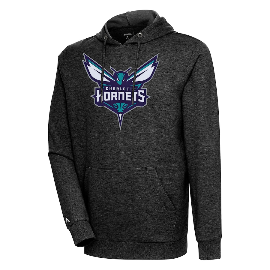 Men's Charlotte Hornets Antigua Heather Black Action Pullover Hoodie Men's Charlotte Hornets Antigua Heather Black Action Pullover Hoodie