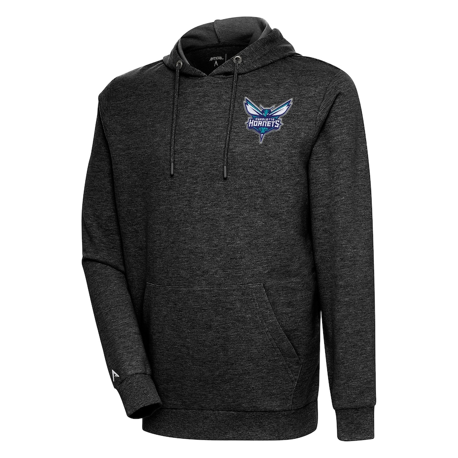 Men's Charlotte Hornets Antigua Heather Black Action Pullover Hoodie