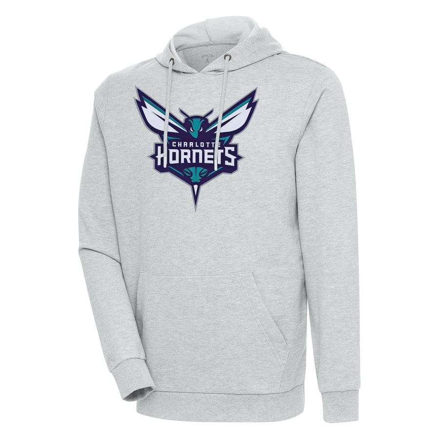 Men's Charlotte Hornets Antigua Heather Gray Action Pullover Hoodie Men's Charlotte Hornets Antigua Heather Gray Action Pullover Hoodie