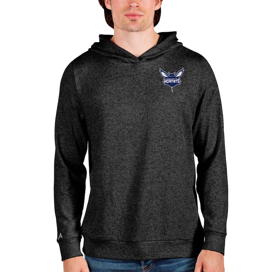 Men's Charlotte Hornets Antigua Heathered Black Absolute Pullover Hoodie Men's Charlotte Hornets Antigua Heathered Black Absolute Pullover Hoodie