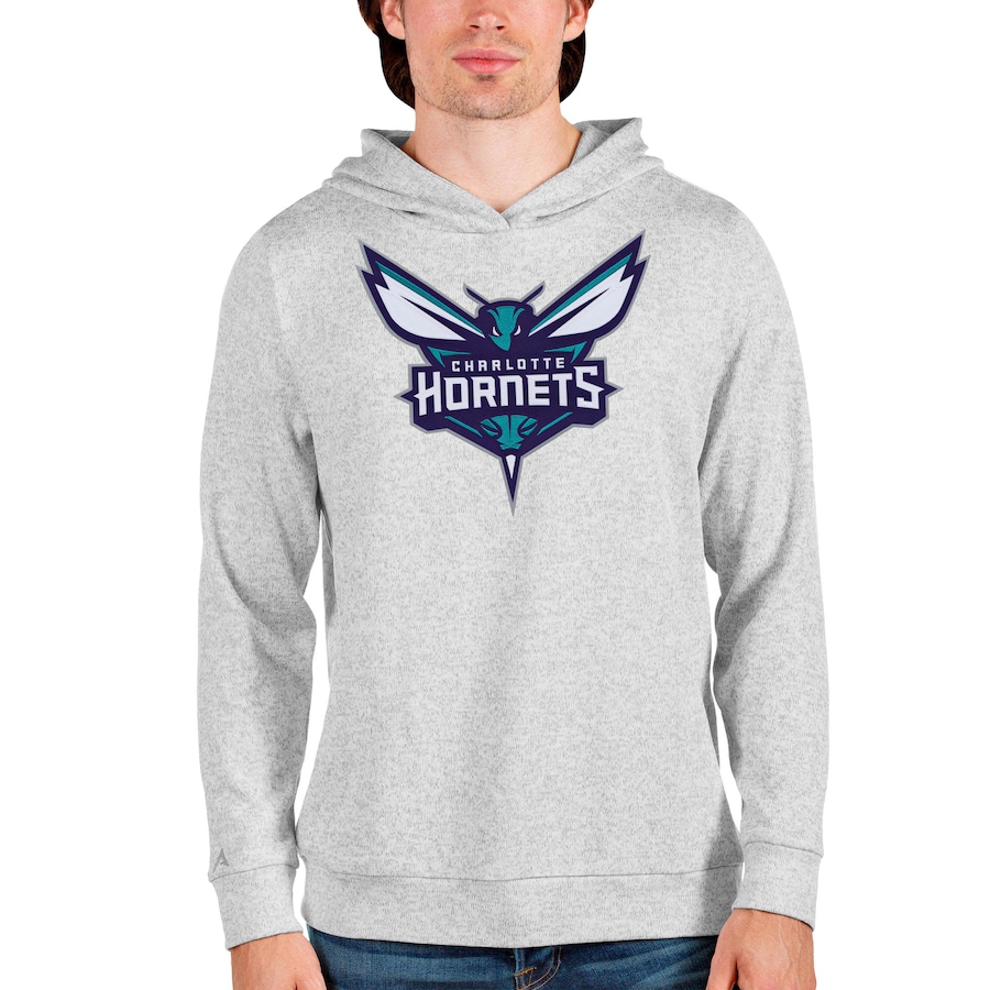 Men's Charlotte Hornets Antigua Heathered Gray Logo Absolute Pullover Hoodie Men's Charlotte Hornets Antigua Heathered Gray Logo Absolute Pullover Hoodie