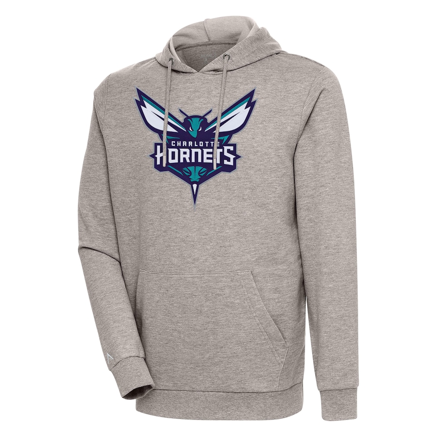 Men's Charlotte Hornets Antigua Oatmeal Action Pullover Hoodie Men's Charlotte Hornets Antigua Oatmeal Action Pullover Hoodie