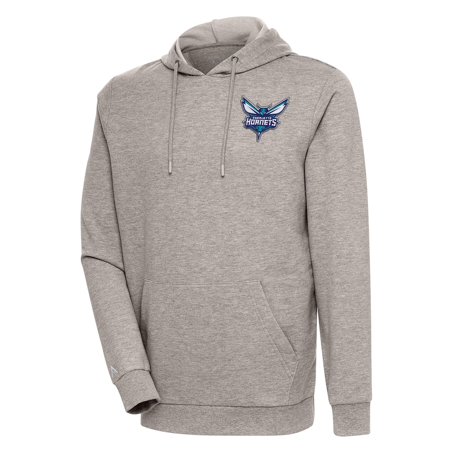 Men's Charlotte Hornets Antigua Oatmeal Action Pullover Hoodie Men's Charlotte Hornets Antigua Oatmeal Action Pullover Hoodie