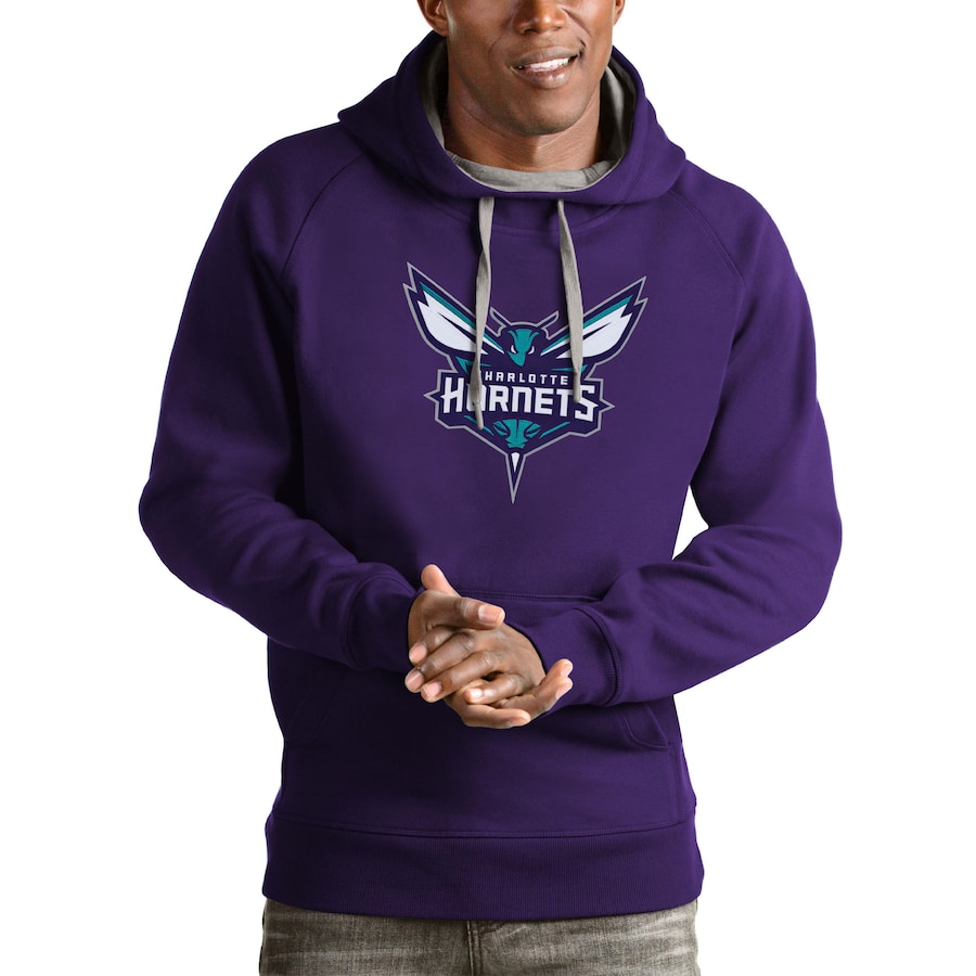 Men's Charlotte Hornets Antigua Purple Logo Victory Pullover Hoodie Men's Charlotte Hornets Antigua Purple Logo Victory Pullover Hoodie