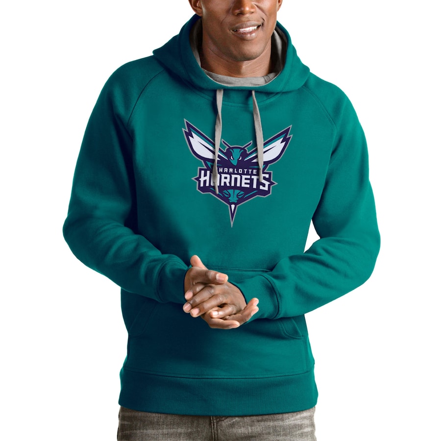 Men's Charlotte Hornets Antigua Teal Logo Victory Pullover Hoodie