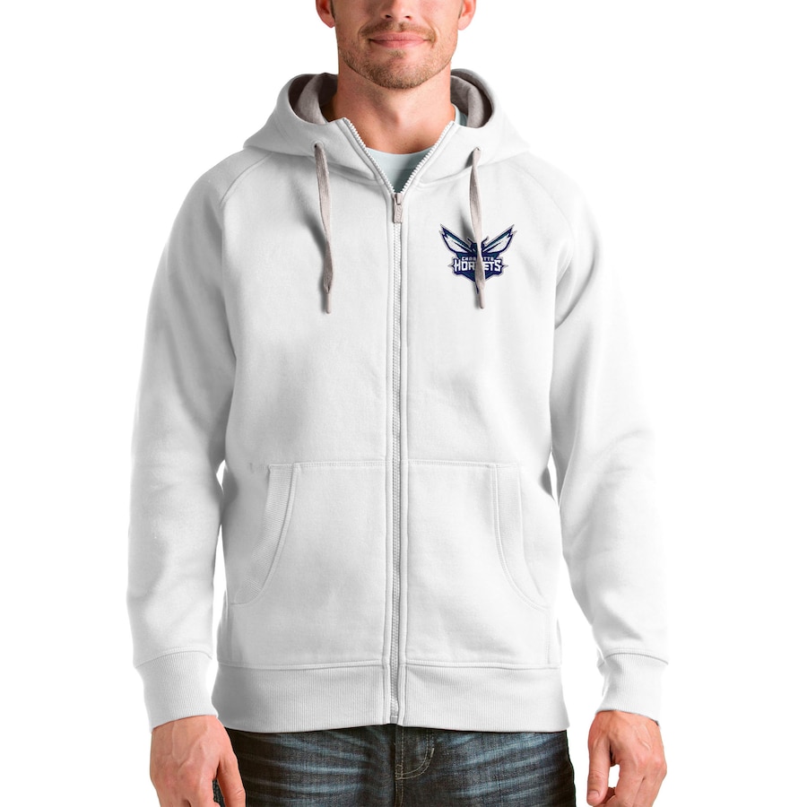 Men's Charlotte Hornets Antigua White Logo Victory Full-Zip Hoodie