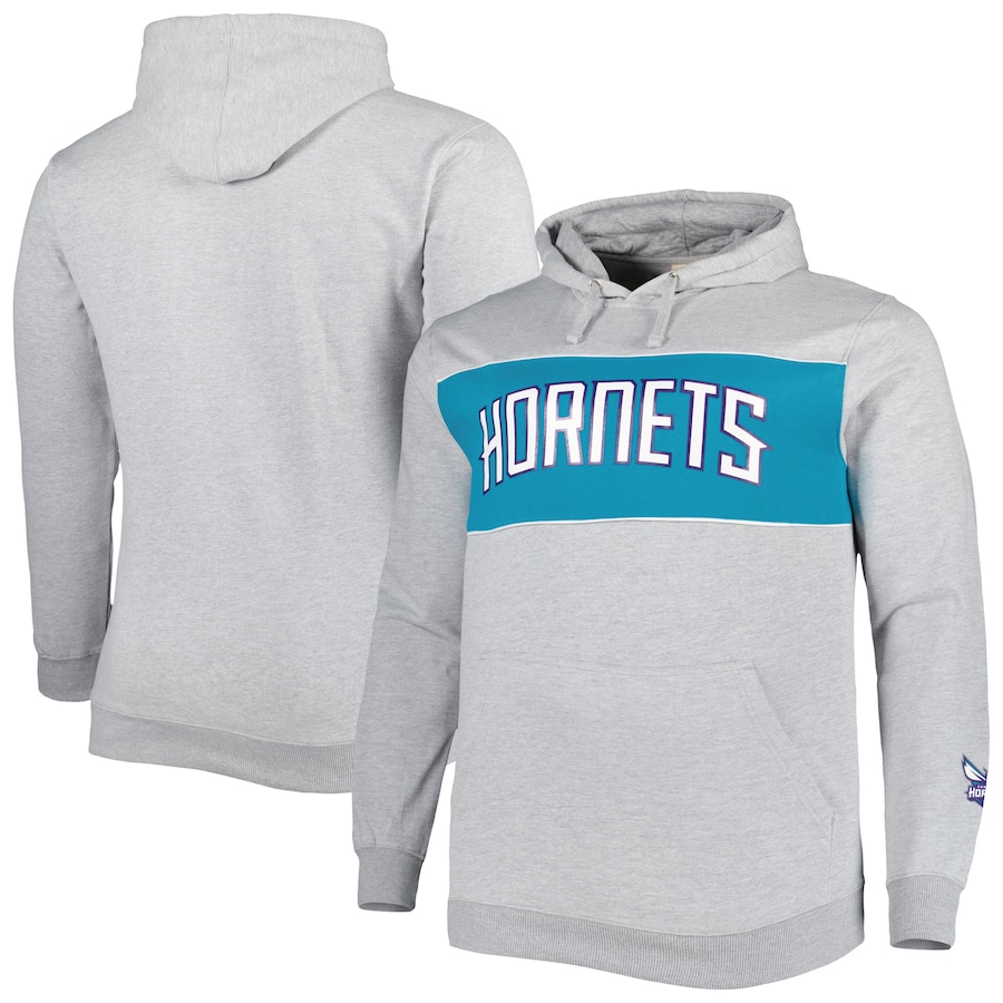 Men's Charlotte Hornets Heather Gray Big & Tall Wordmark Pullover Hoodie