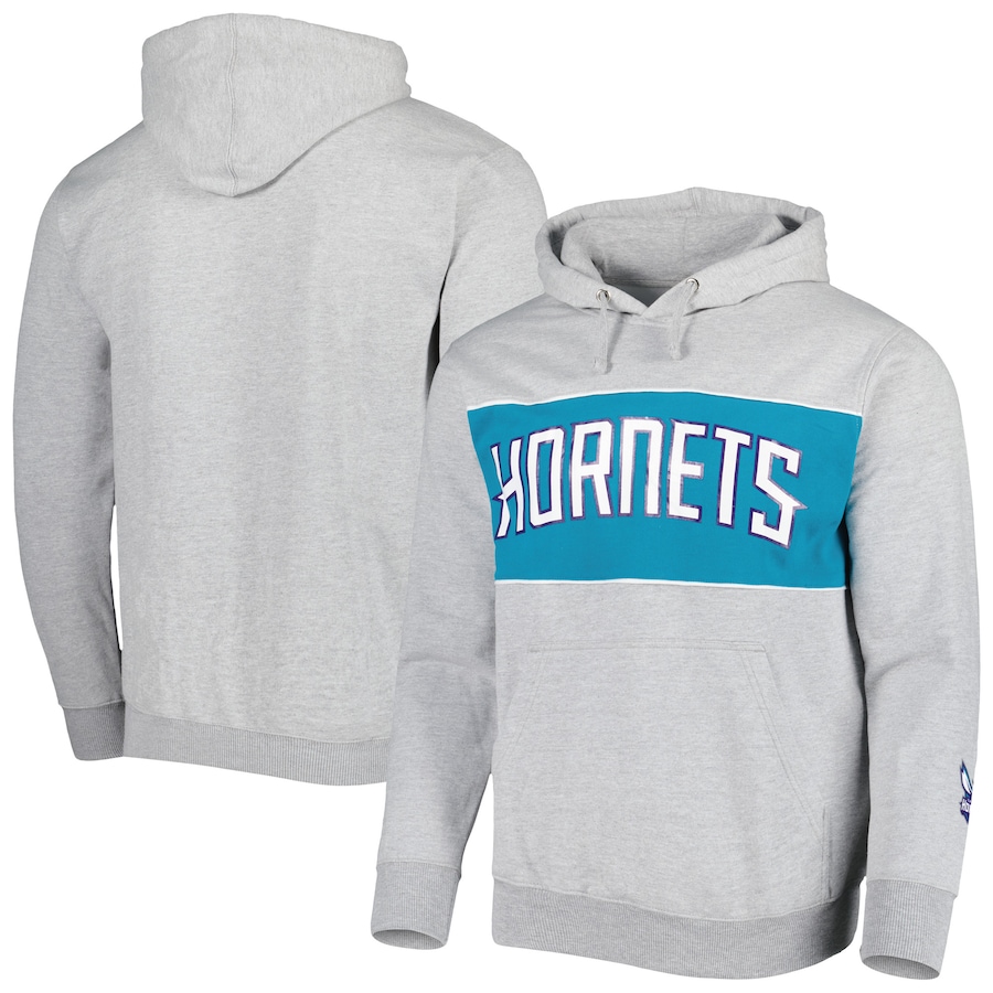 Men's Charlotte Hornets Heather Gray Wordmark French Terry Pullover Hoodie Men's Charlotte Hornets Heather Gray Wordmark French Terry Pullover Hoodie