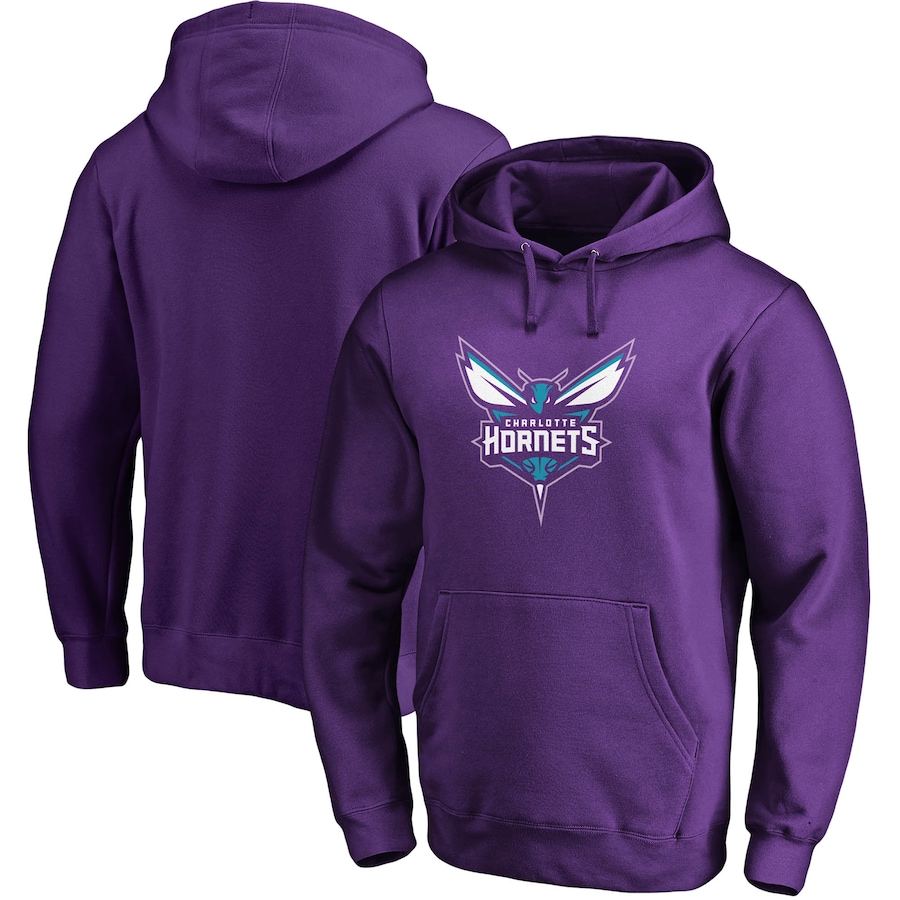 Men's Charlotte Hornets Purple Icon Primary Logo Fitted Pullover Hoodie