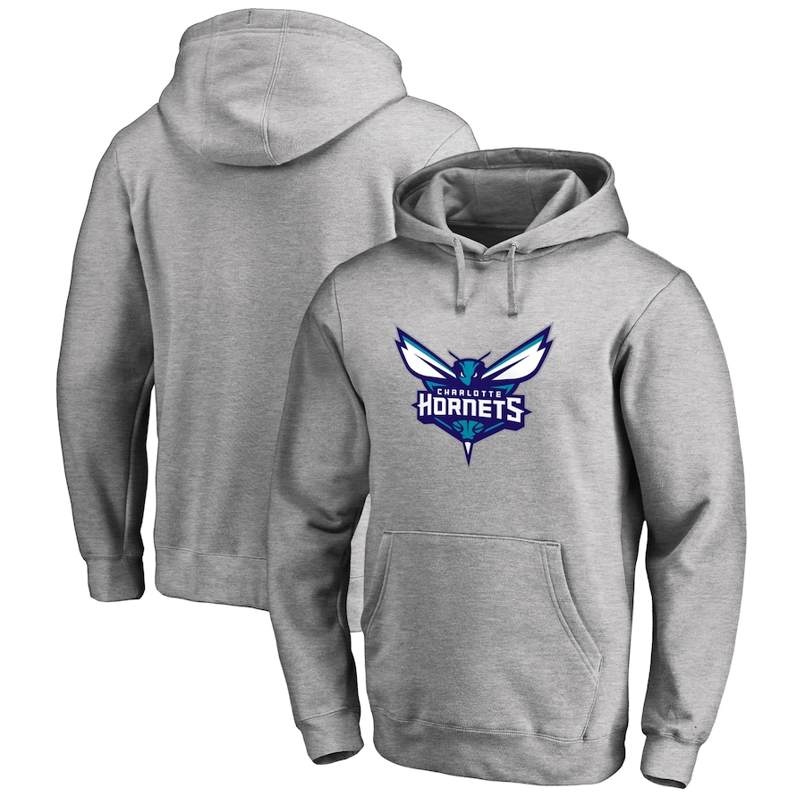 Men's Charlotte Hornets Heather Gray Primary Logo Pullover Hoodie