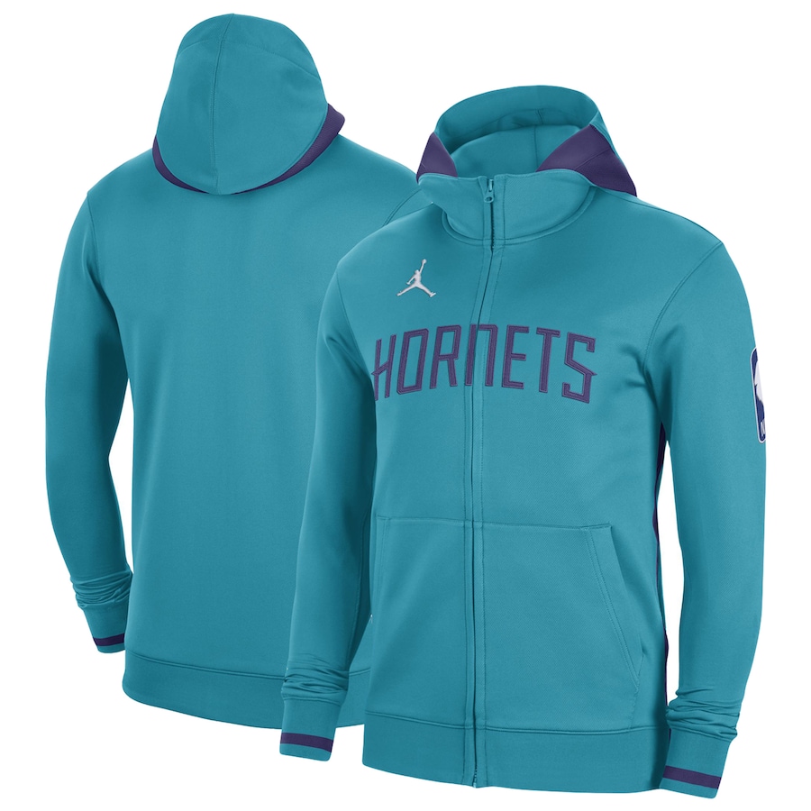 Men's Charlotte Hornets Jordan Brand Teal Authentic Showtime Performance Full-Zip Hoodie Men's Charlotte Hornets Jordan Brand Teal Authentic Showtime Performance Full-Zip Hoodie