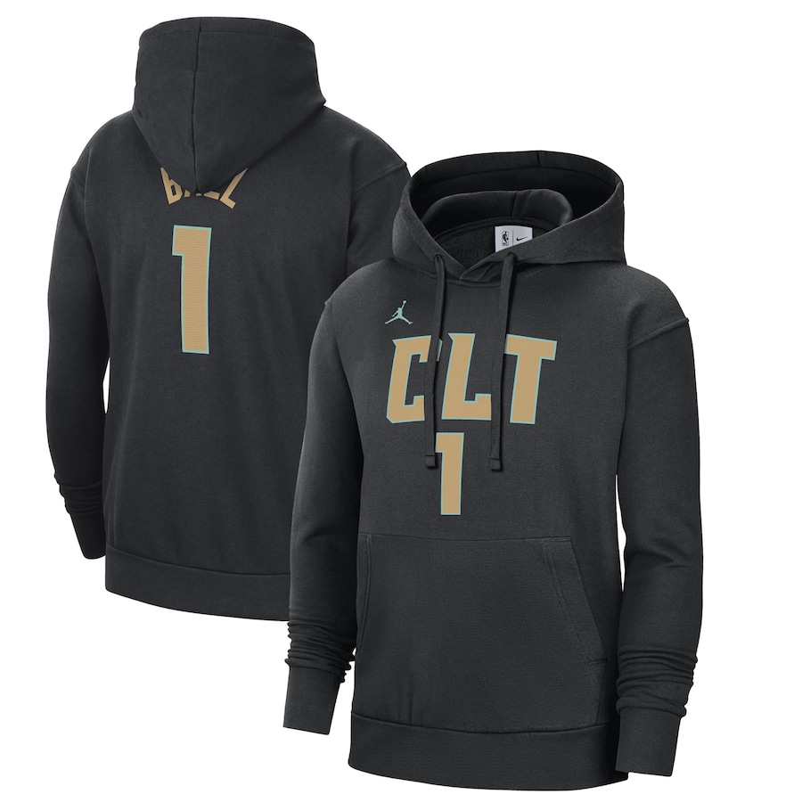 Men's Charlotte Hornets LaMelo Ball Jordan Brand Black 2022/23 City Edition Name & Number Pullover Hoodie
