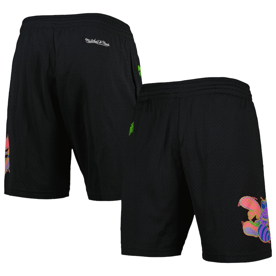 Men's Charlotte Hornets Mitchell & Ness Black Hardwood Classics Color Bomb Energy Shorts Men's Charlotte Hornets Mitchell & Ness Black Hardwood Classics Color Bomb Energy Shorts