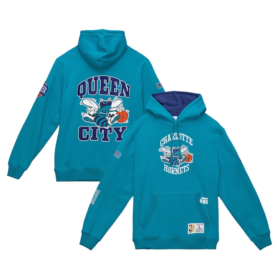 Men's Charlotte Hornets Mitchell & Ness Blue Team Origins Fleece Pullover Hoodie Men's Charlotte Hornets Mitchell & Ness Blue Team Origins Fleece Pullover Hoodie
