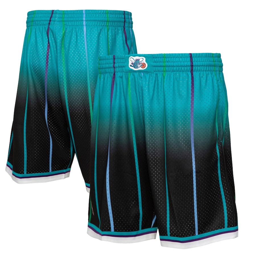 Men's Charlotte Hornets Mitchell & Ness Teal/Black 1995/96 Hardwood Classics Fadeaway Reload 3.0 Swingman Shorts Men's Charlotte Hornets Mitchell & Ness Teal/Black 1995/96 Hardwood Classics Fadeaway Reload 3.0 Swingman Shorts