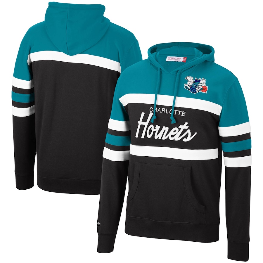 Men's Charlotte Hornets Mitchell & Ness Teal/Black Head Coach Pullover Hoodie