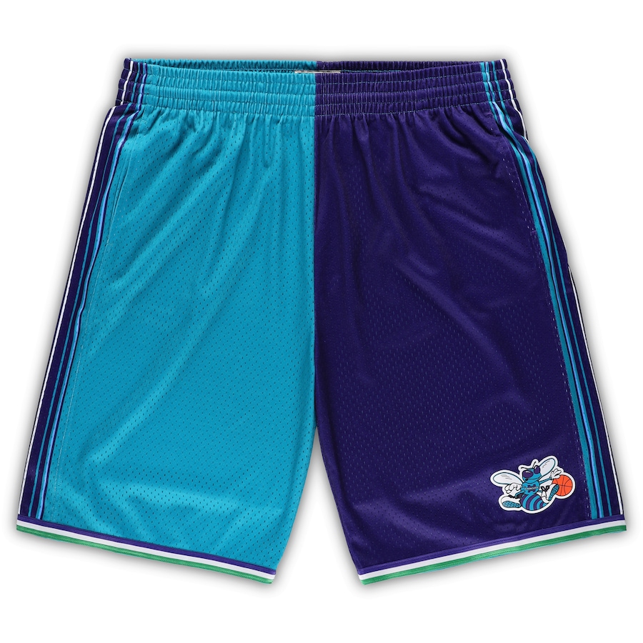Men's Charlotte Hornets Mitchell & Ness Teal/Purple Big & Tall Hardwood Classics Split Swingman Shorts Men's Charlotte Hornets Mitchell & Ness Teal/Purple Big & Tall Hardwood Classics Split Swingman Shorts