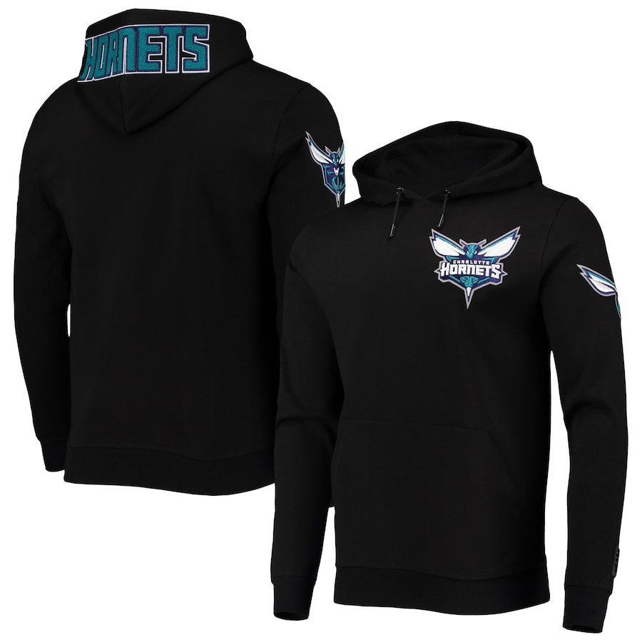 Men's Charlotte Hornets Pro Standard Black Logo Pullover Hoodie Men's Charlotte Hornets Pro Standard Black Logo Pullover Hoodie