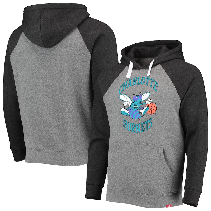 Men's Charlotte Hornets Sportiqe Heathered Gray/Black Olsen Colorblock Raglan Tri-Blend Pullover Hoodie Men's Charlotte Hornets Sportiqe Heathered Gray/Black Olsen Colorblock Raglan Tri-Blend Pullover Hoodie