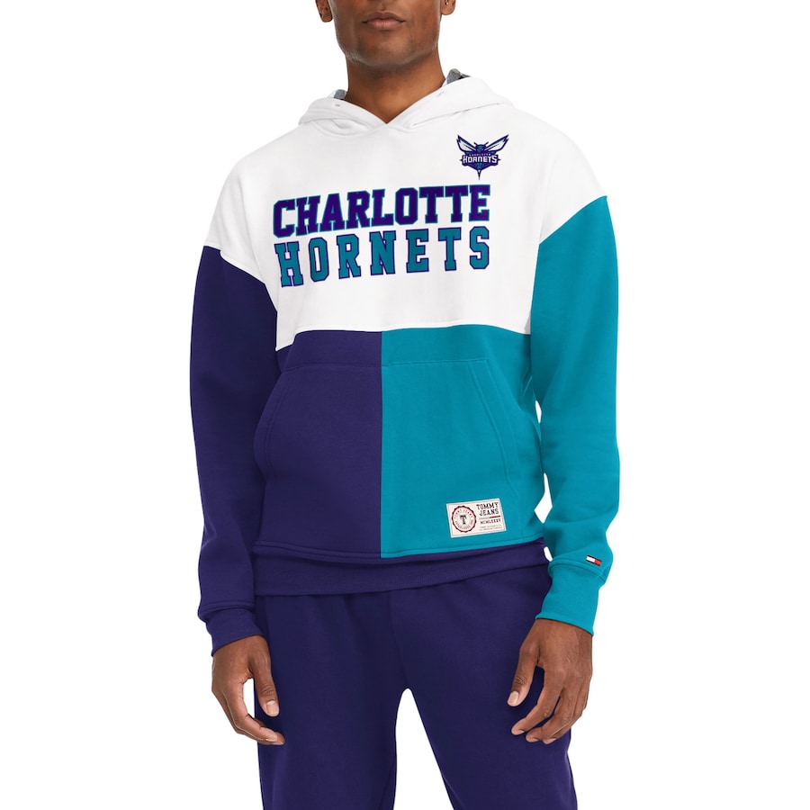 Men's Charlotte Hornets Tommy Jeans White/Purple Andrew Split Pullover Hoodie