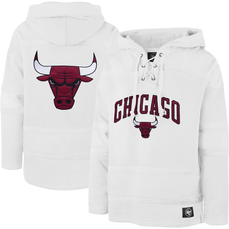 Men's Chicago Bulls 47 White 2022/23 Pregame MVP Lacer Pullover Hoodie - City Edition