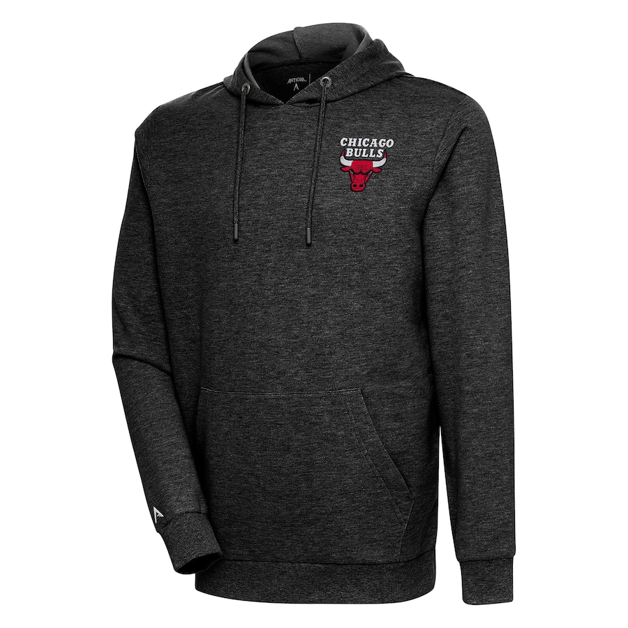 Men's Chicago Bulls Antigua Heather Black Logo Action Pullover Hoodie Men's Chicago Bulls Antigua Heather Black Logo Action Pullover Hoodie