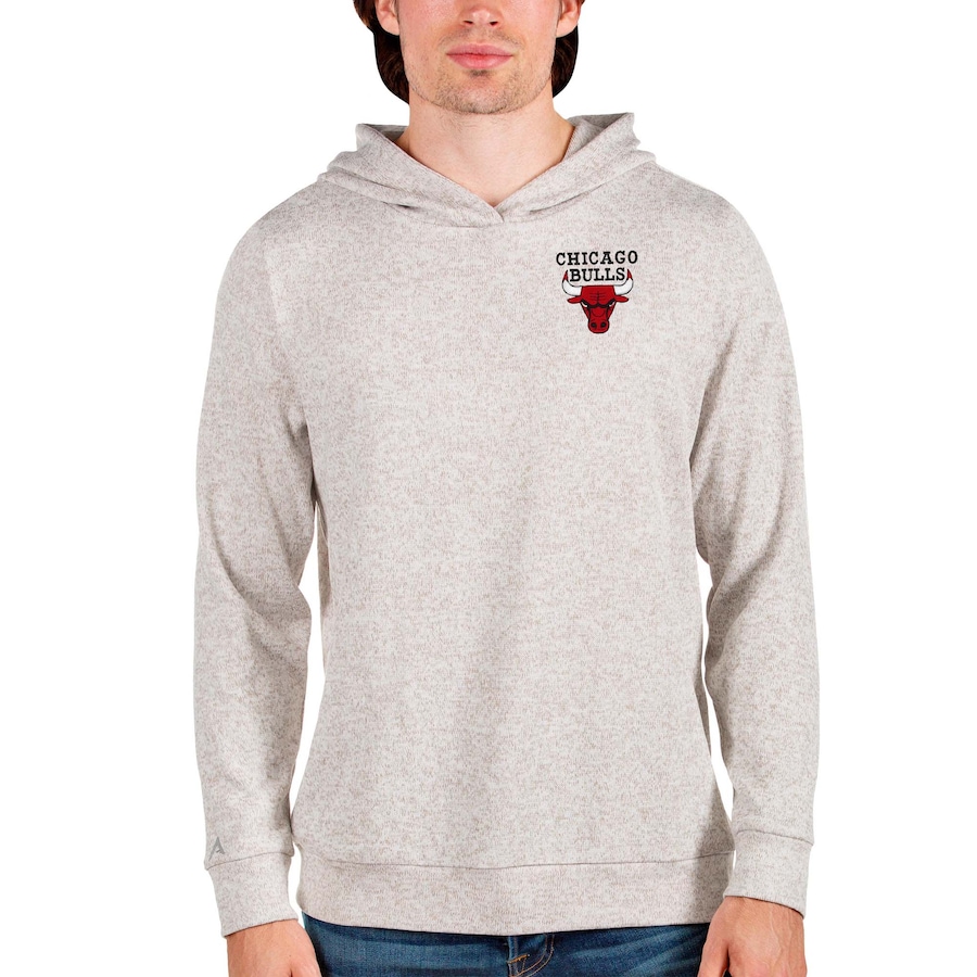 Men's Chicago Bulls Antigua Oatmeal Absolute Pullover Hoodie Men's Chicago Bulls Antigua Oatmeal Absolute Pullover Hoodie