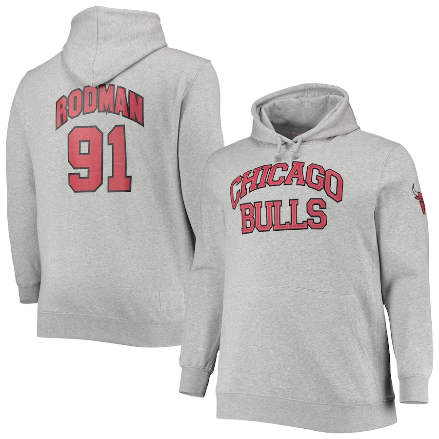 Men's Chicago Bulls Dennis Rodman Mitchell & Ness Heathered Gray Big & Tall Name & Number Pullover Hoodie