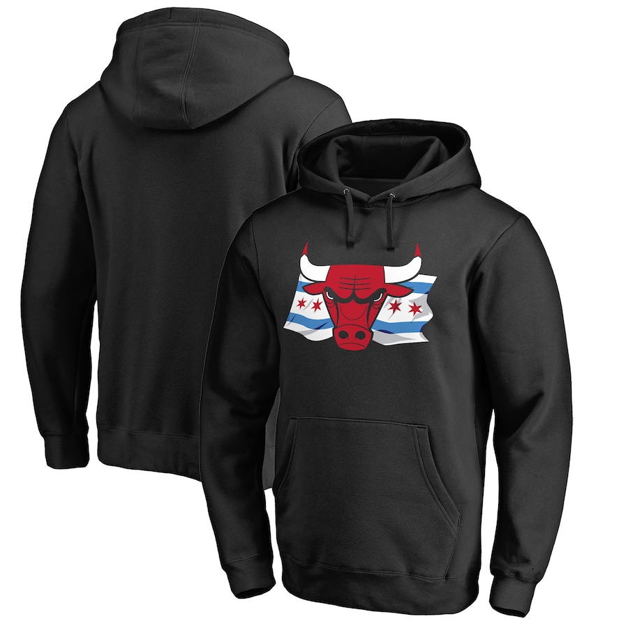 Men's Chicago Bulls Black Hometown Collection Chicago Flag Pullover Hoodie