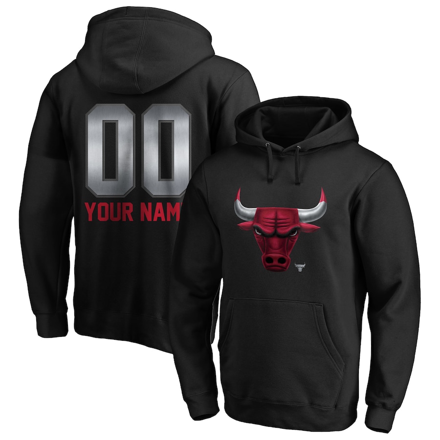 Men's Customize Chicago Bulls Black Midnight Mascot Personalized Name & Number Pullover Hoodie
