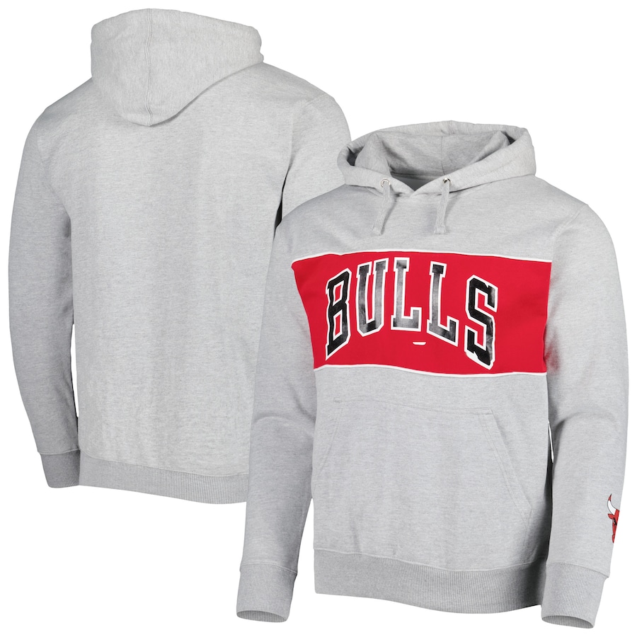 Men's Chicago Bulls Heather Gray Wordmark French Terry Pullover Hoodie Men's Chicago Bulls Heather Gray Wordmark French Terry Pullover Hoodie