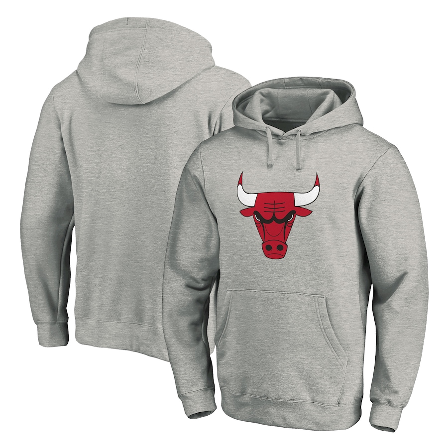 Men's Chicago Bulls Heathered Gray Primary Mascot Logo Pullover Hoodie Men's Chicago Bulls Heathered Gray Primary Mascot Logo Pullover Hoodie
