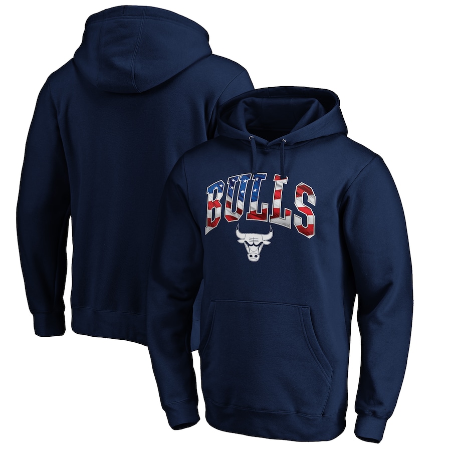 Men's Chicago Bulls Navy Banner Wave Pullover Hoodie Men's Chicago Bulls Navy Banner Wave Pullover Hoodie