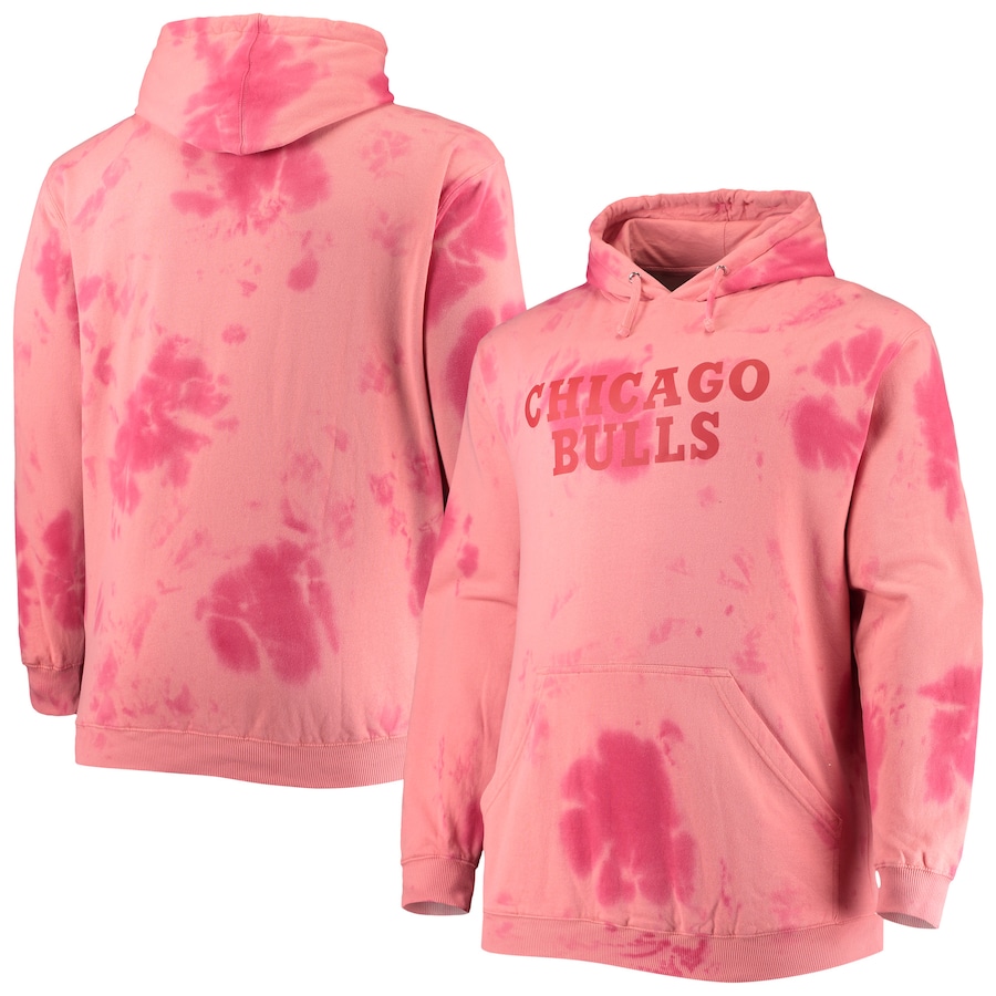Men's Chicago Bulls Red Big & Tall Wordmark Cloud Dye Pullover Hoodie Men's Chicago Bulls Red Big & Tall Wordmark Cloud Dye Pullover Hoodie
