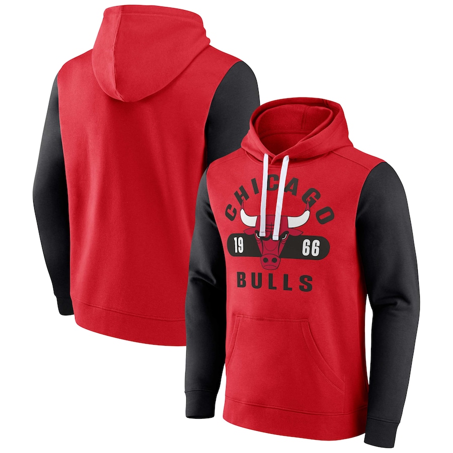 Men's Chicago Bulls Red/Black Attack Colorblock Pullover Hoodie