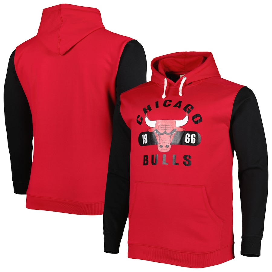 Men's Chicago Bulls Red/Black Big & Tall Bold Attack Pullover Hoodie Men's Chicago Bulls Red/Black Big & Tall Bold Attack Pullover Hoodie
