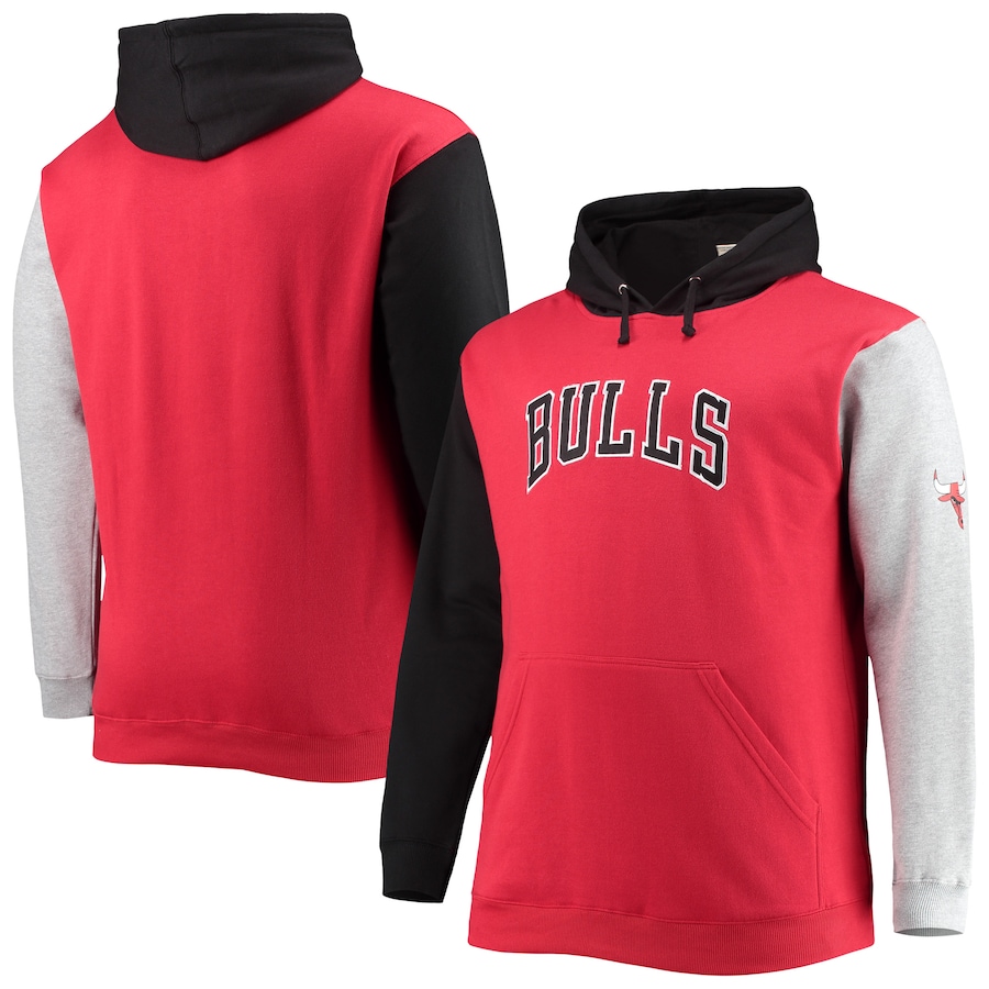 Men's Chicago Bulls Red/Black Big & Tall Double Contrast Pullover Hoodie Men's Chicago Bulls Red/Black Big & Tall Double Contrast Pullover Hoodie