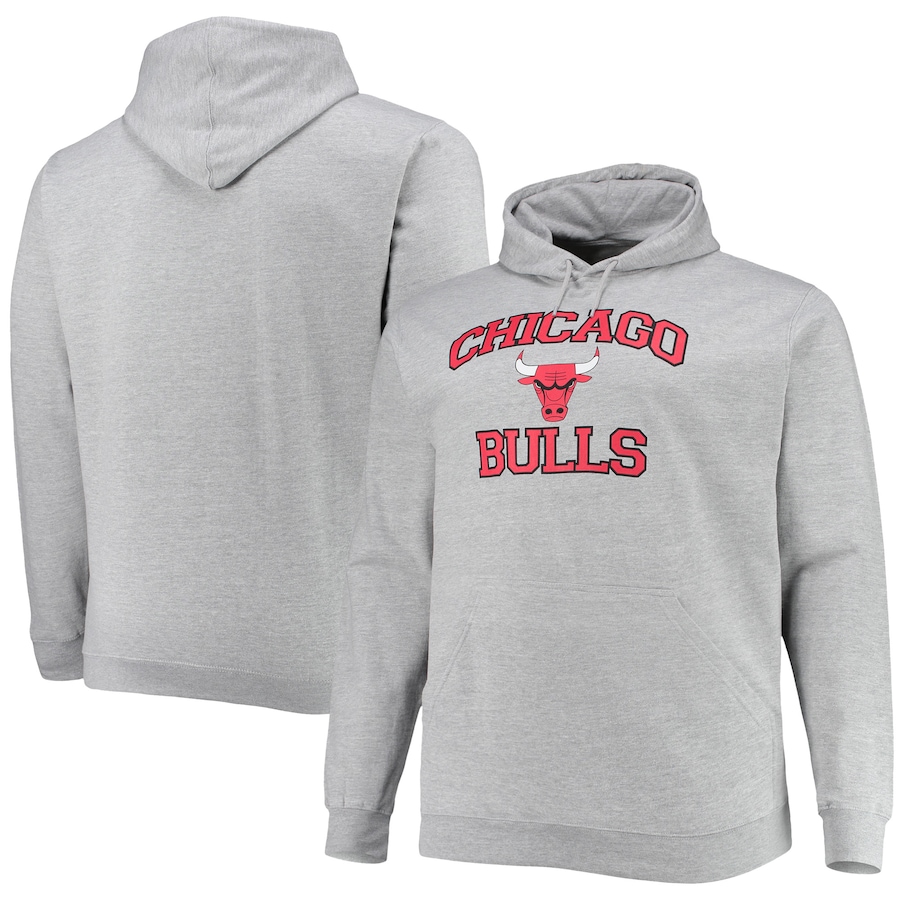 Men's Chicago Bulls Heathered Gray Big & Tall Heart & Soul Pullover Hoodie Men's Chicago Bulls Heathered Gray Big & Tall Heart & Soul Pullover Hoodie