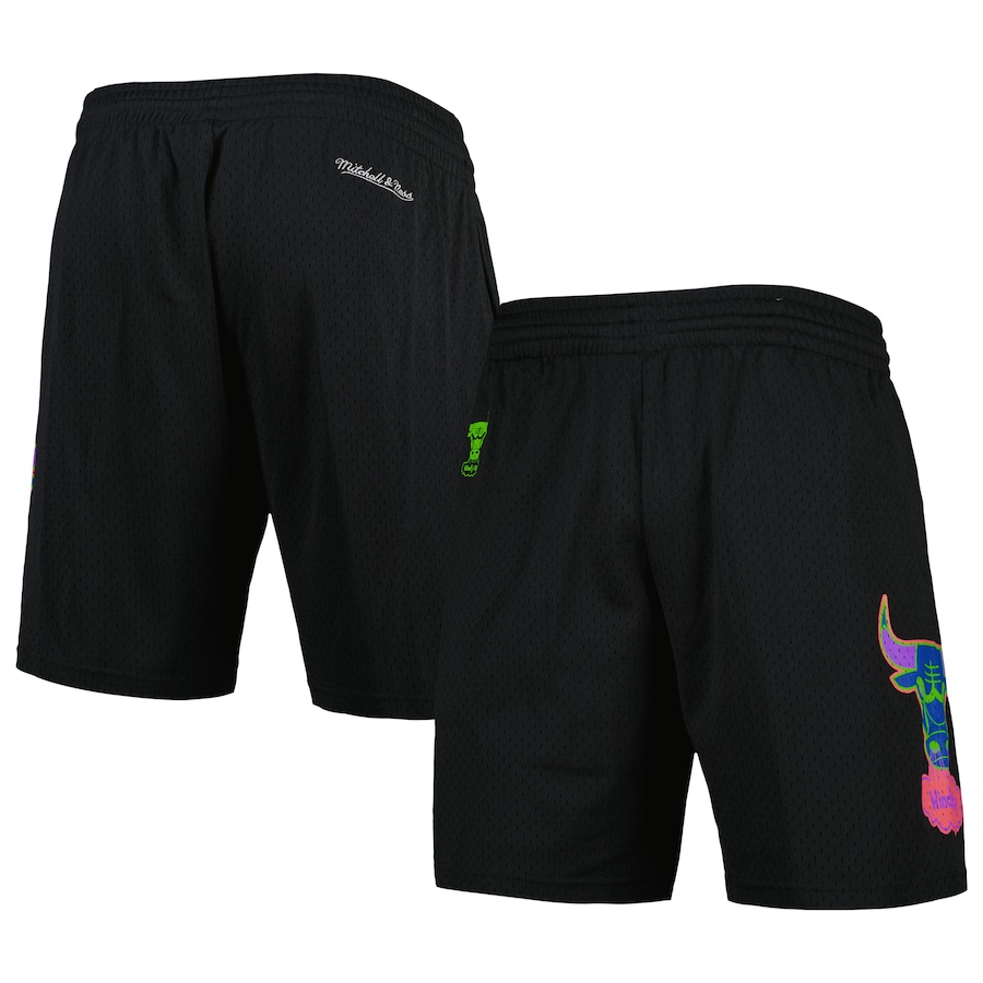 Men's Chicago Bulls Mitchell & Ness Black Hardwood Classics Color Bomb Energy Shorts Men's Chicago Bulls Mitchell & Ness Black Hardwood Classics Color Bomb Energy Shorts